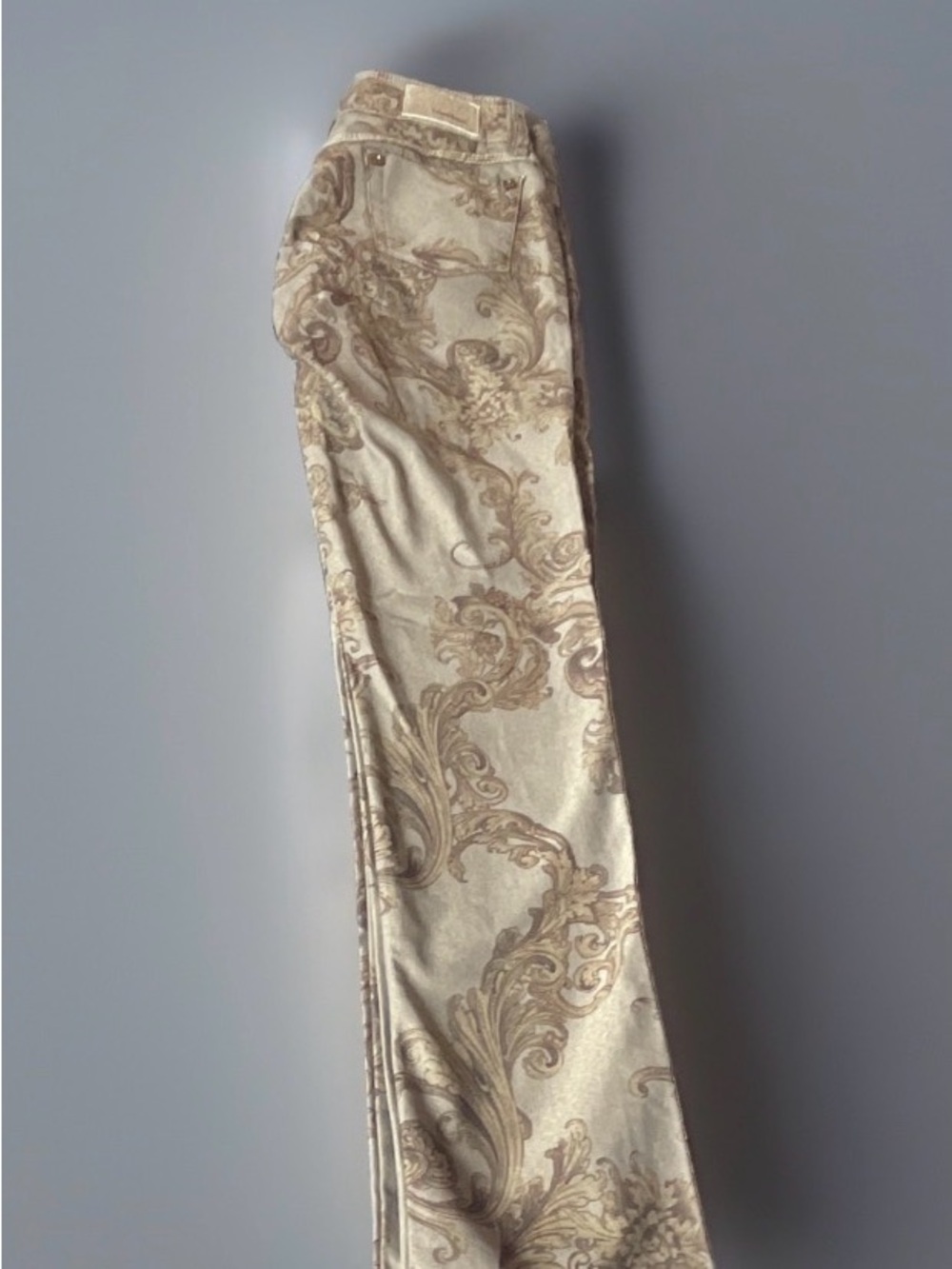 Women's Cream Paisley Print Jeans - Elegant Slim Fit